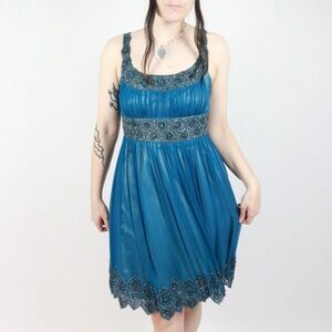 Adrianna Papell Turquoise Dress with Intricate Beading